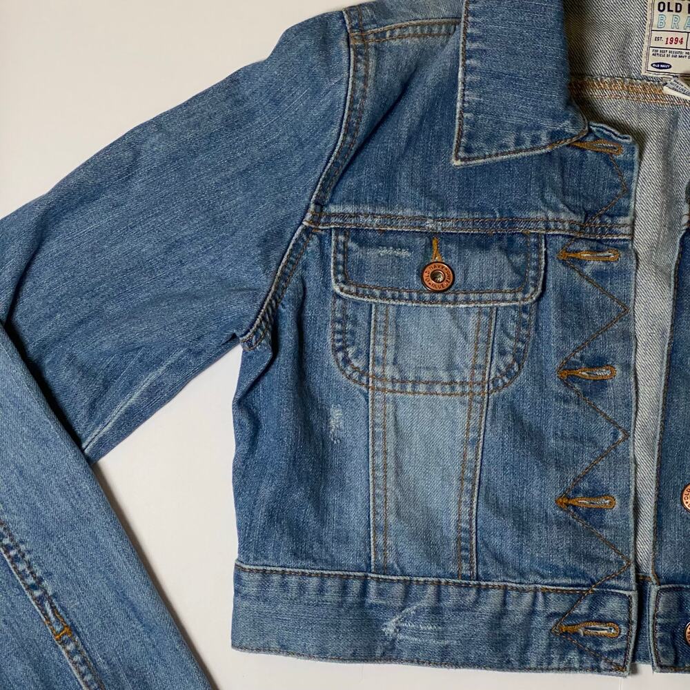 Vintage Y2K Old Navy Cropped Denim Jacket Lightwash Stitch Detail 100 Cotton Y2K - Picture 15 of 16
